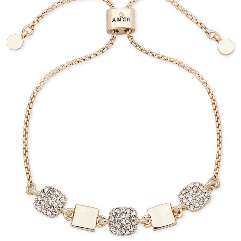 DKNY Gold Pave Crystal Square Slider Rhinestone Bracelet